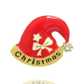 Classic red Christmas hat brooch with white bow decoration and crystal rhinestone detail - Christmas Hat
