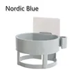 Nordic blue wall-mounted hair dryer holder with side hook and adhesive backing - Nordic Blue