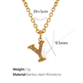 Elegant gold titanium steel necklace featuring a crystal letter Y pendant and dimensions - Letter Y