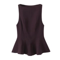 Top peplum senza maniche viola scuro con vestibilità slim e bordo a balze svasato su bianco - XS / Borgogna