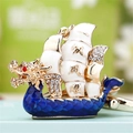 Blue dragon boat keychain with white sails featuring golden Chinese calligraphy - Single OPP Bag Packaging / Blue Dragon Boat