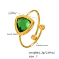 Detailed view showing green triangular Czech glass and stainless steel ring dimensions - Green