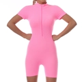 Mameluco rosa neón de punto acanalado con media cremallera frontal y cuello alto - S / Rosa