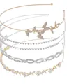 Set of five thin metal headbands featuring rhinestone butterflies and floral designs - 4-Piece Set Gold/Silver