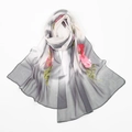 Long chiffon floral scarf with grey gradient and pink roses displayed in soft folds - Grey White (Gradient Red Rose)