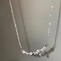 Elegant silver star necklace with micro-pave zircons and delicate O-chain link - XL857 Silver Stainless Steel Chain