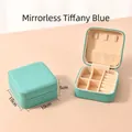 Tiffany blue mini portable travel jewelry organizer box with PU leather and zipper closure - Tiffany Blue (No Mirror)