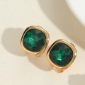 Elegant 14K gold plated square stud earrings featuring vibrant emerald green gemstones - Green (Gold)
