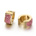 Gold huggie earrings featuring pink pavé crystals in a stainless steel round setting - Gold Tone Pink Zirconia (KE108262-TGD)