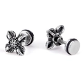Retro silver titanium steel stud earrings with vajra cross design for men and women - Retro Silver (GE1014)