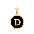 Golden round pendant with black inlay and a 3D letter D charm made of stainless steel - Letter D