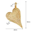 50mm Gold plated double heart pendant with micro-pave crystals and 6mm hole size - Large Pave Heart / Gold