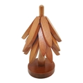 Creative tree-shaped solid wood heat insulation pad set with leaf-shaped mats and base - 3 Pieces / Black Walnut