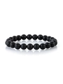 Detailed view of matte black volcanic stone beaded bracelet with reflection on white background - 2209 Matte Black Stone