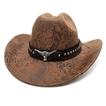 Dettaglio di cappello cowboy con trama a pelle di serpente e stemma testa di toro argento - M (56-58cm) / Cachi Serpente