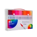 Stylos aquarelle double pointe 80 couleurs avec pinceau souple et pointe fine 0,4 mm - 80 Couleurs Corps Blanc