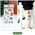 Glitter dinosaur temporary tattoo stickers for kids featuring long-neck dino and volcano - EG-122 (Glitter Dinosaur)
