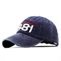 Vintage navy blue washed baseball cap with 1981 3D embroidery from a 45-degree angle - Navy Blue