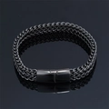 Men's stainless steel woven bracelet in gun black finish with cylindrical magnetic clasp - Plus Size / 12mm Gun Black