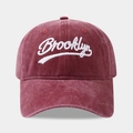 Distressed burgundy washed cotton baseball cap featuring white Brooklyn embroidery - Adjustable / Burgundy