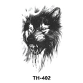 Waterproof black ink temporary tattoo sticker featuring a roaring wolf head design, model TH-402 - Th-402 / 210*148mm