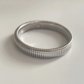 Silver stainless steel flexible tubogas style ring with textured vertical ribbing - 12mm Wide / Silver