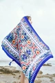 Ethnic summer sun protection scarf with colorful floral patterns and decorative tassels - Blue Red Yellow Floral Tassel Style / Magenta / 180cm