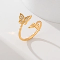 Gold open ring featuring two butterfly designs with sparkling zircon stones - Double Butterfly Design (JZ034)