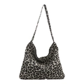 Grande borsa tote in maglia con stampa leopardata e tracolla coordinata in beige e nero - Nero