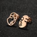 Abstract rose gold face line earrings with artistic hollowed-out asymmetric design - Rose Gold