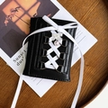 Short black trifold wallet with ballet-style lace-up ribbon and pink heart pendant - Black Balletcore Wallet with White Ribbon