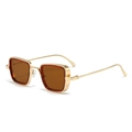 Retro square sunglasses with thick gold metal frame and dark brown tinted lenses - C6-Gold Frame Brown Lens