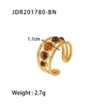 Gold stainless steel triple-layer ring featuring five round natural tiger eye stones - JDR201780-BN (5-Stone Tiger Eye)