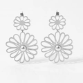 Silver 316L stainless steel earrings featuring double-layered hollow flowers with pearls - Flower Silver (D3135)