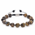 Detail of faceted Tiger Eye stone beads with metallic spacers on woven cord bracelet - 10MM Faceted Tiger Eye Bracelet