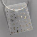 3D gold nail stickers with celestial sun and moon designs, model M-158 on gray background - Gold