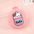 Pink portable folding mirror hairbrush with a cute 3D cartoon cat milk tea cup decor - Pink COCO Cat