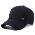 Classic dark blue six-panel cotton baseball cap with Kami vintage metal brand plate - Kami Blue Style