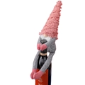 Housse de bouteille de vin gnome de Noël avec chapeau en peluche rose et barbe grise - Rose