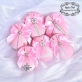 Bolas de Navidad de terciopelo rosa con lazo y perlas, set de 6 piezas de 8cm - Juego de 6 / Rosa