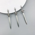 Three vintage silver sword pendants with detailed metal engravings for DIY jewelry making - 12x49mm Spiral Hilt Sword/Antique Silver