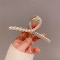 Elegante pinza per capelli in metallo dorato con perle finte e decorazioni in strass - Oro Asimmetrico Perla Strass