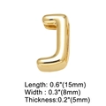 Detail view of a 15mm gold-plated letter J charm with polished mirror finish for DIY jewelry - Letter J