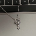 Silver star pendant necklace with clear gemstones in liquid lava irregular style - Silver Hollow Star Style (WG-0866)