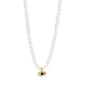 S925 silver pearl choker necklace with gold-plated evil eye pendant and blue zircon - 925 Sterling Silver / Gold - Evil Eye