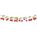 Striscione di compleanno ciliegia con ciliegie rosse e foglie verdi su sfondo bianco - Banner Ciliegia