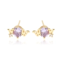 Star-shaped butterfly wing earrings in 18k gold with purple zircon and white crystal - E2551 Butterfly Wings / Gold