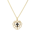 Collana a cuore cavo dorato con ciondolo a croce in zircone e catena sottile a O - Nero