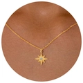 Golden stainless steel necklace featuring an eight-pointed star pendant with zircon stone - Hexagram Necklace