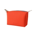 Draagbare oranje PU-make-uptas met blauwe rits en LOVE-reliëfpatroon voor op reis - Dumpling Tas / Standaard / Oranje